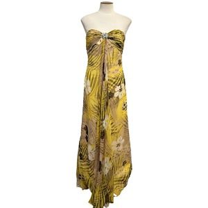 LAFEE Yellow Floral Sweetheart Neckline Strapless Prom Pageant Dress Size 4